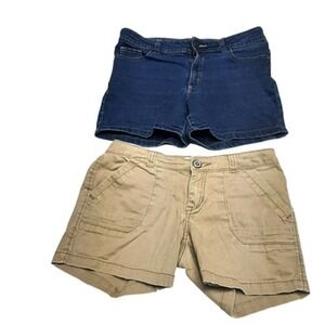 Wonder Nation French Star Girl Youth Shorts Size 14 stretchy Lot of 2 blue khaki